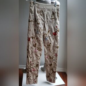 □$2,000 OSCAR DE LA RENTA FLORAL EMBROID PANTS US XS